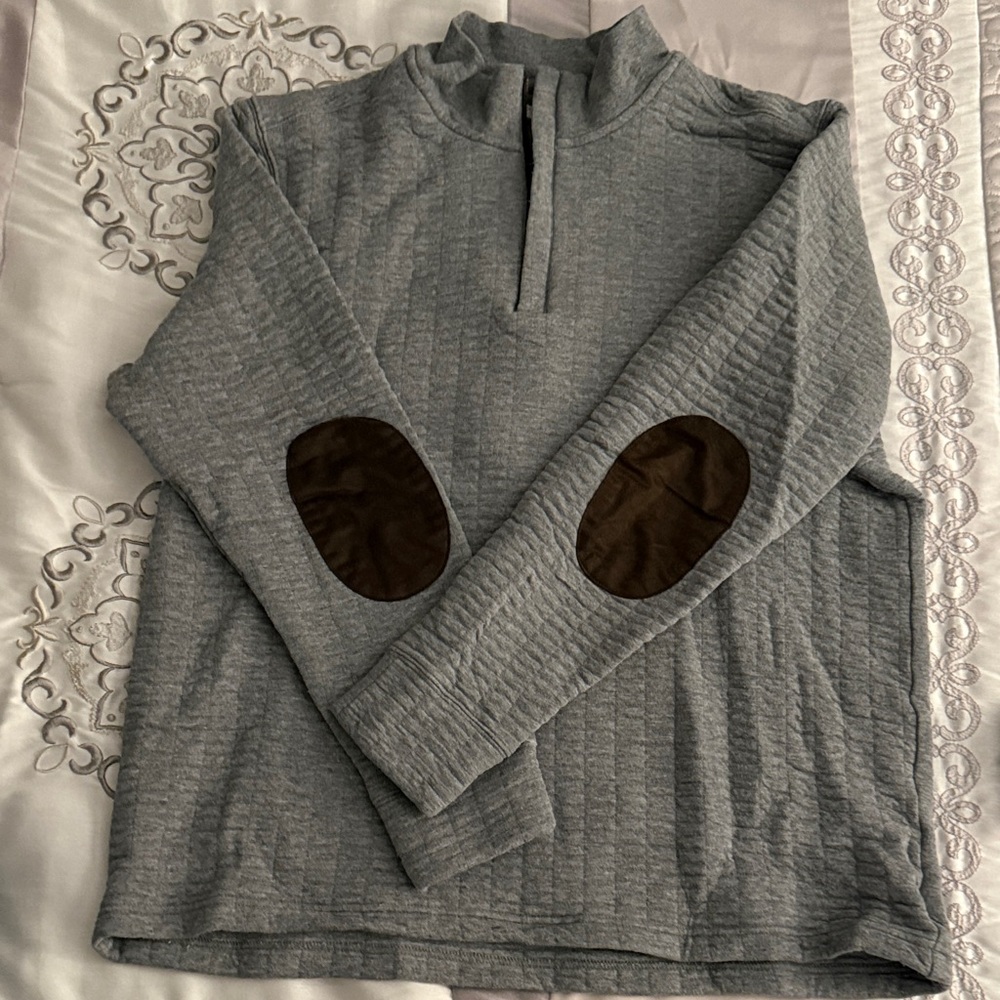 Gray Men's Sweater with Brown Elbow Patches
